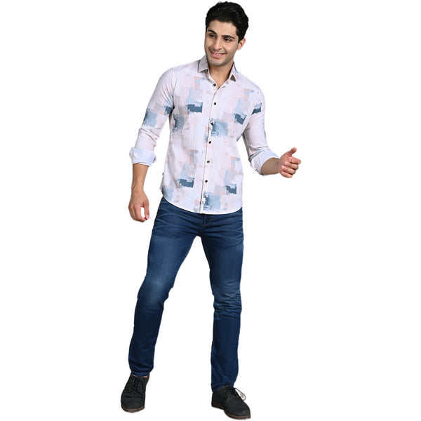 Killer Men Peach Printed Slim Fit Shirts