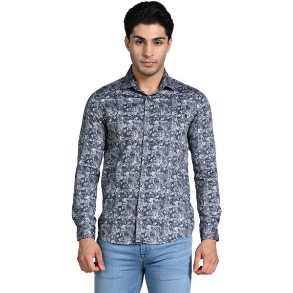Killer Men Grey Printed Slim Fit Shirts