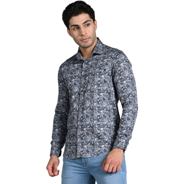 Killer Men Grey Printed Slim Fit Shirts