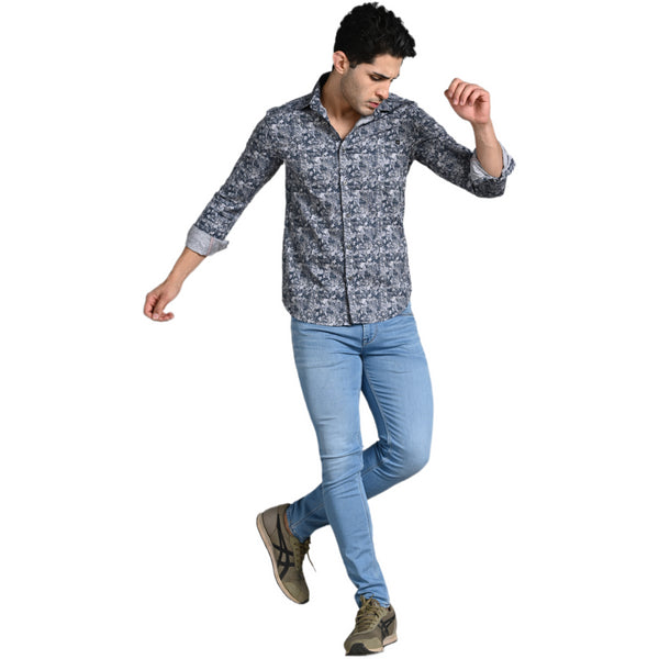 Killer Men Grey Printed Slim Fit Shirts