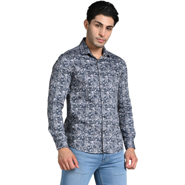 Killer Men Grey Printed Slim Fit Shirts