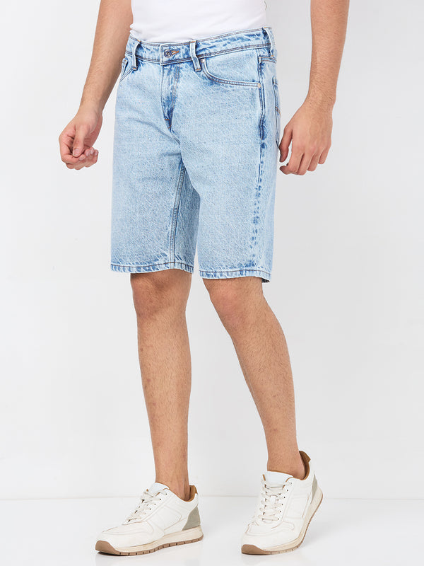 Killer Men Light Blue Solid Shorts