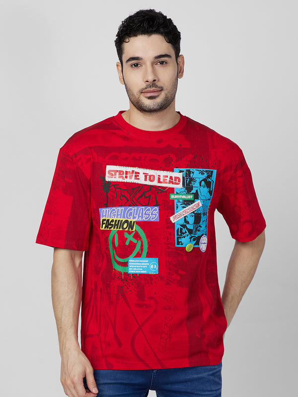 Killer Men Red Printed Round Neck T-Shirts