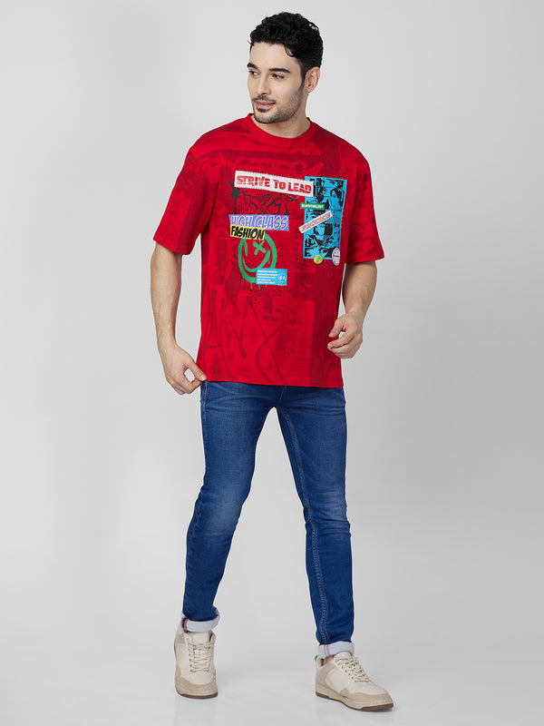 Killer Men Red Printed Round Neck T-Shirts