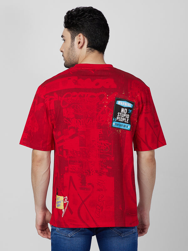 Killer Men Red Printed Round Neck T-Shirts