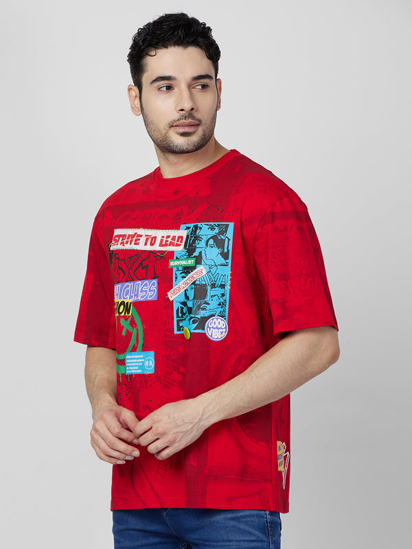 Killer Men Red Printed Round Neck T-Shirts