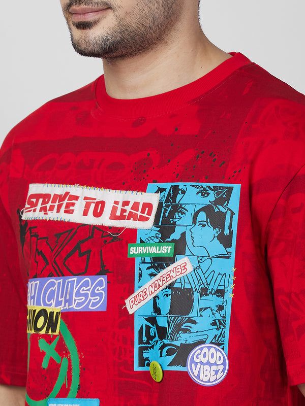 Killer Men Red Printed Round Neck T-Shirts