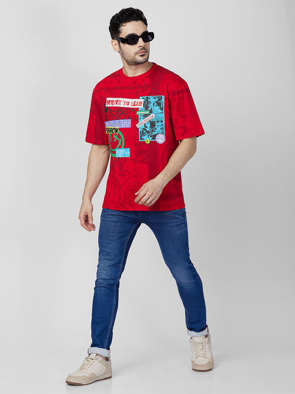 Killer Men Red Printed Round Neck T-Shirts