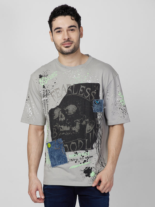 Killer Men Grey Printed Round Neck T-Shirts