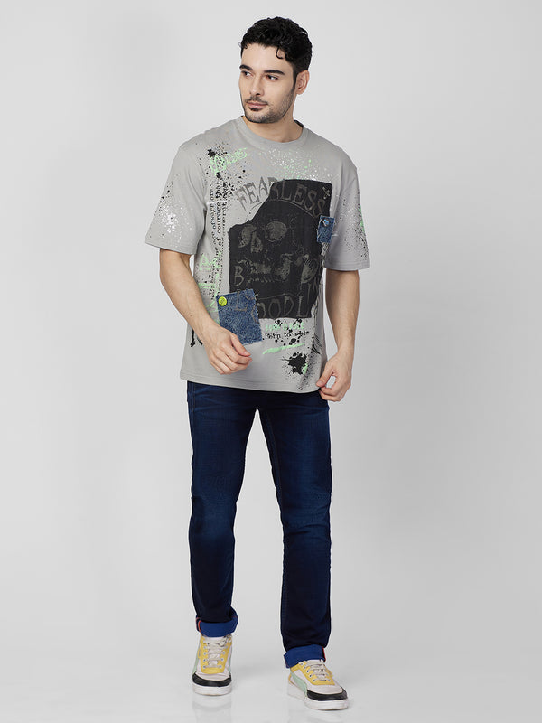 Killer Men Grey Printed Round Neck T-Shirts