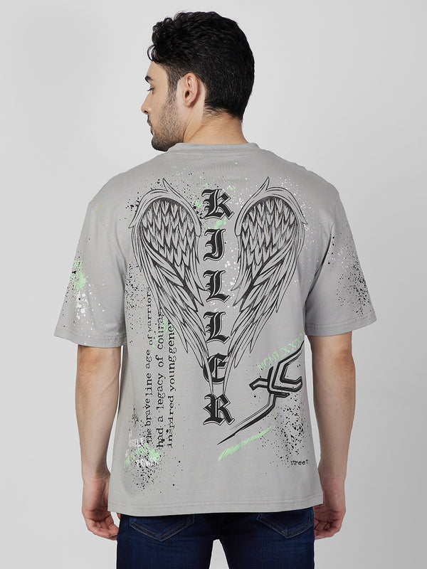 Killer Men Grey Printed Round Neck T-Shirts