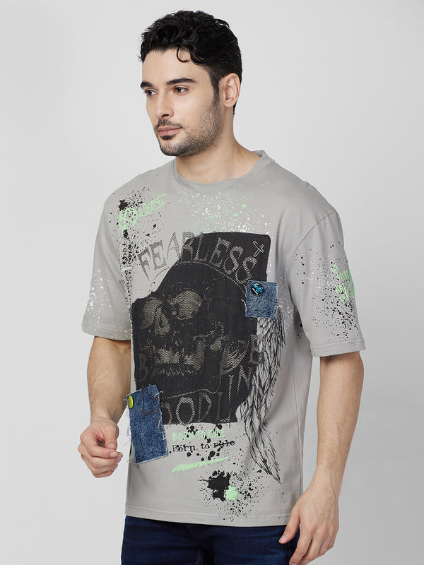 Killer Men Grey Printed Round Neck T-Shirts