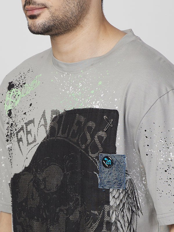 Killer Men Grey Printed Round Neck T-Shirts