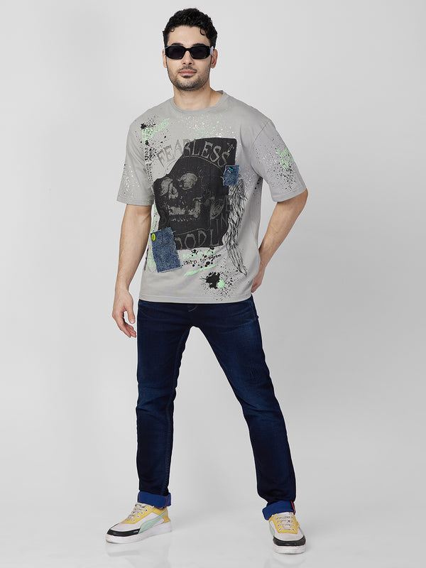 Killer Men Grey Printed Round Neck T-Shirts
