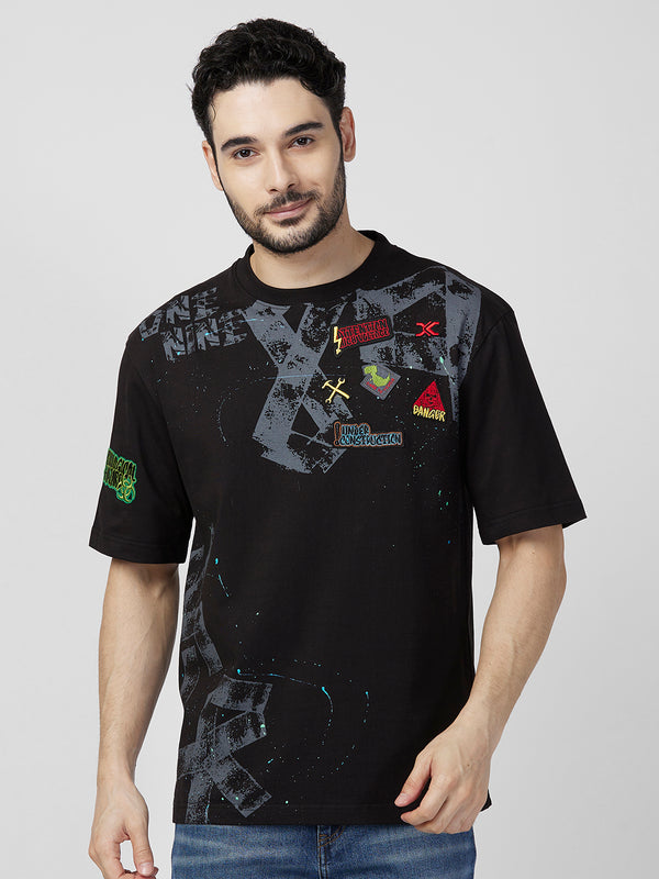 Killer Men Black Printed Round Neck T-Shirts