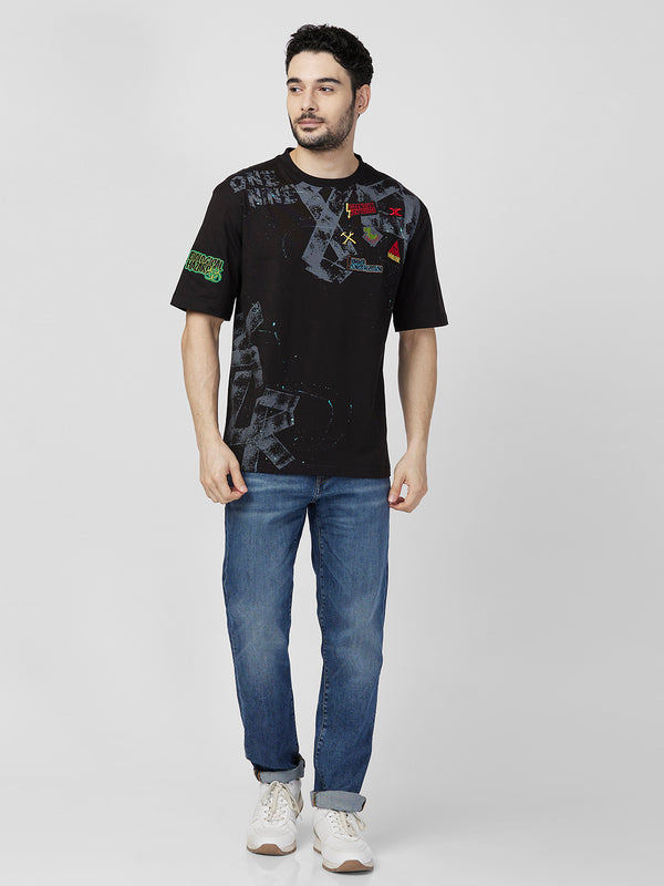 Killer Men Black Printed Round Neck T-Shirts