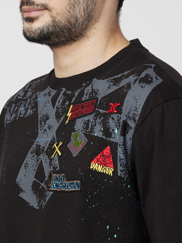 Killer Men Black Printed Round Neck T-Shirts