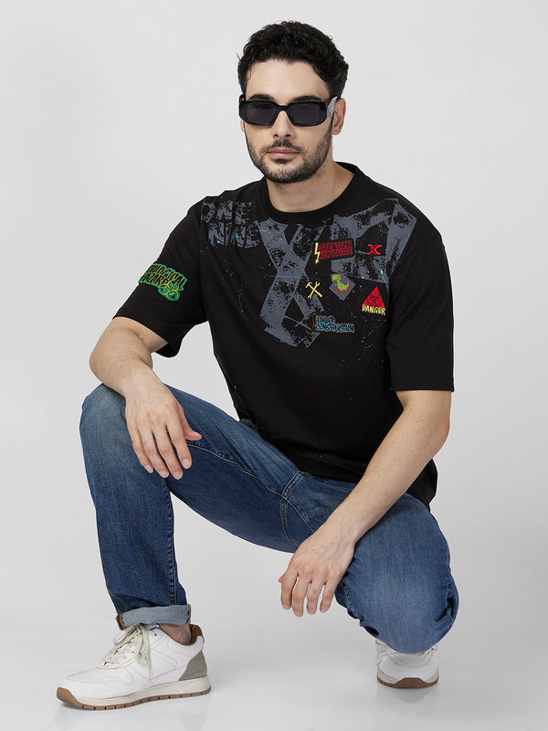 Killer Men Black Printed Round Neck T-Shirts