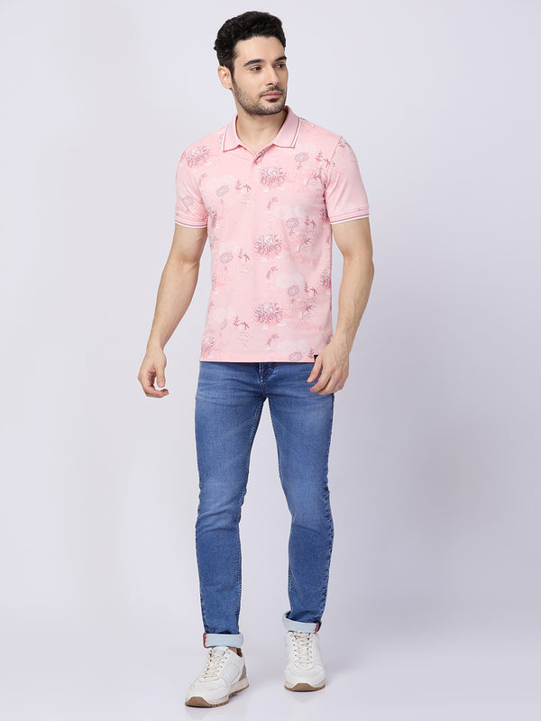 Killer Men Pink Printed Slim Fit T-Shirts