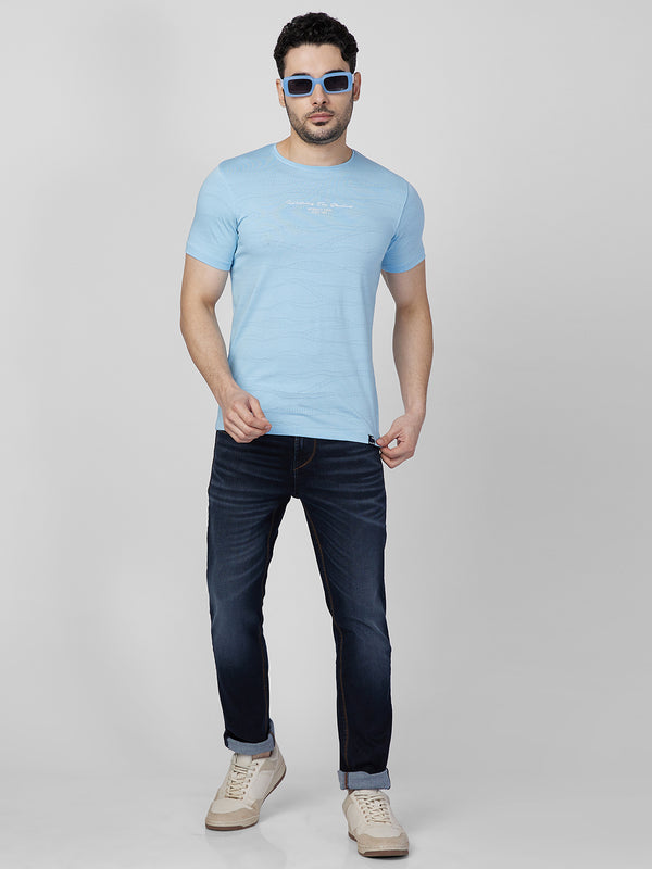 Killer Men Light Blue Printed Slim Fit T-Shirts