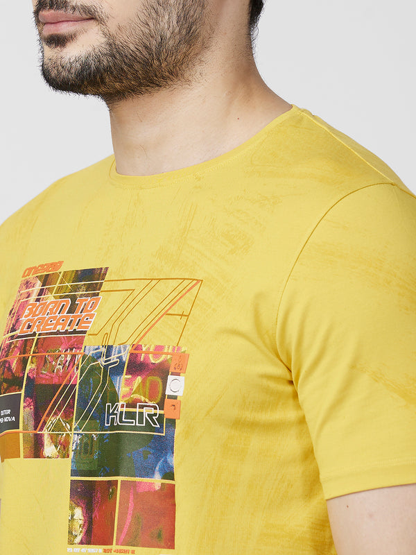 Killer Men Musturd Printed Slim Fit T-Shirts