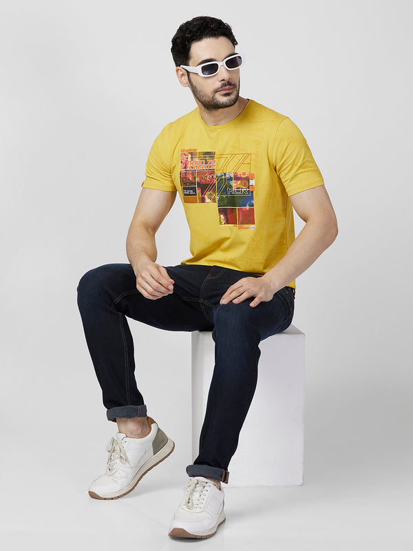 Killer Men Musturd Printed Slim Fit T-Shirts