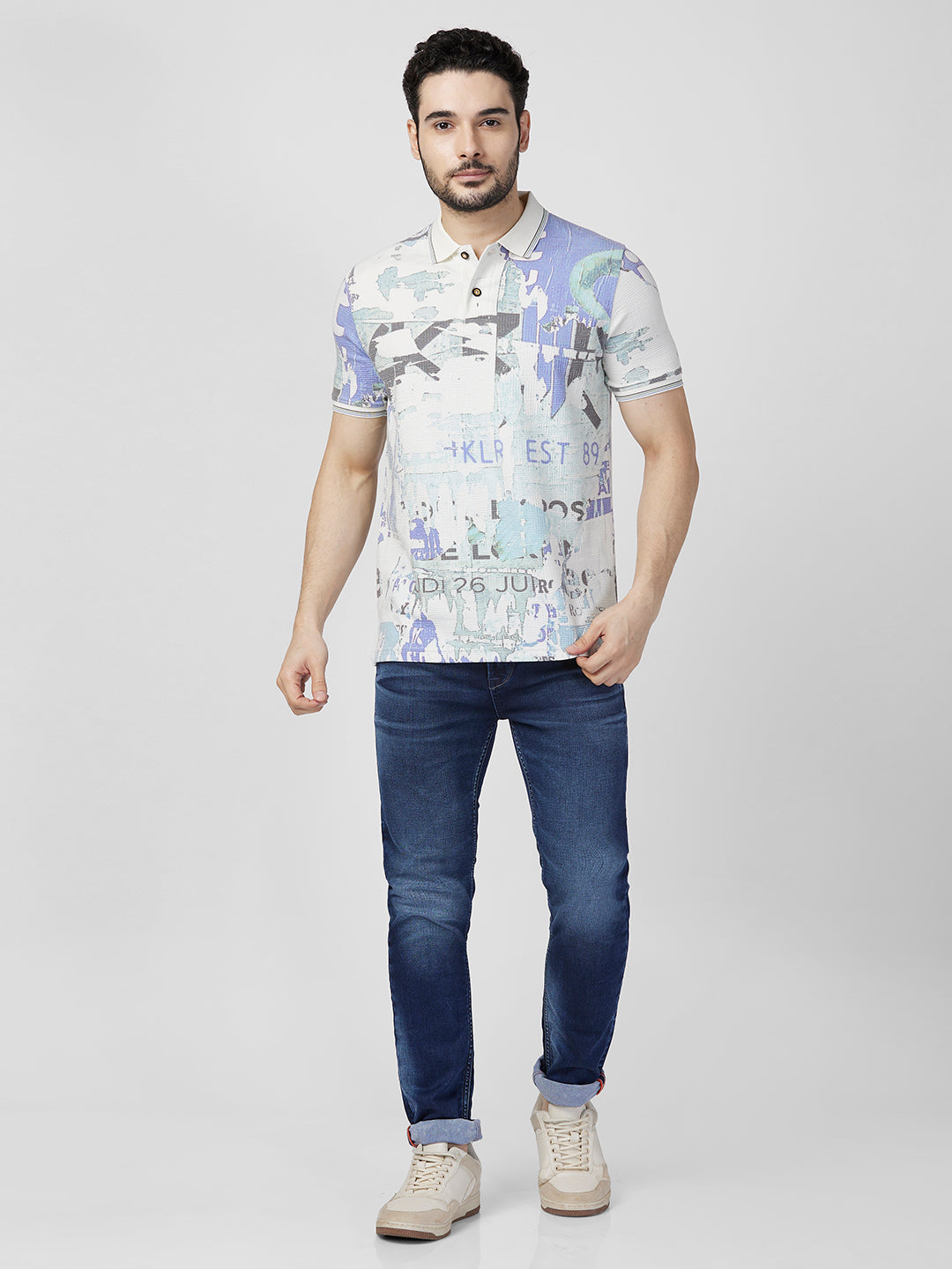 Killer Men Blue Printed Slim Fit T-Shirts