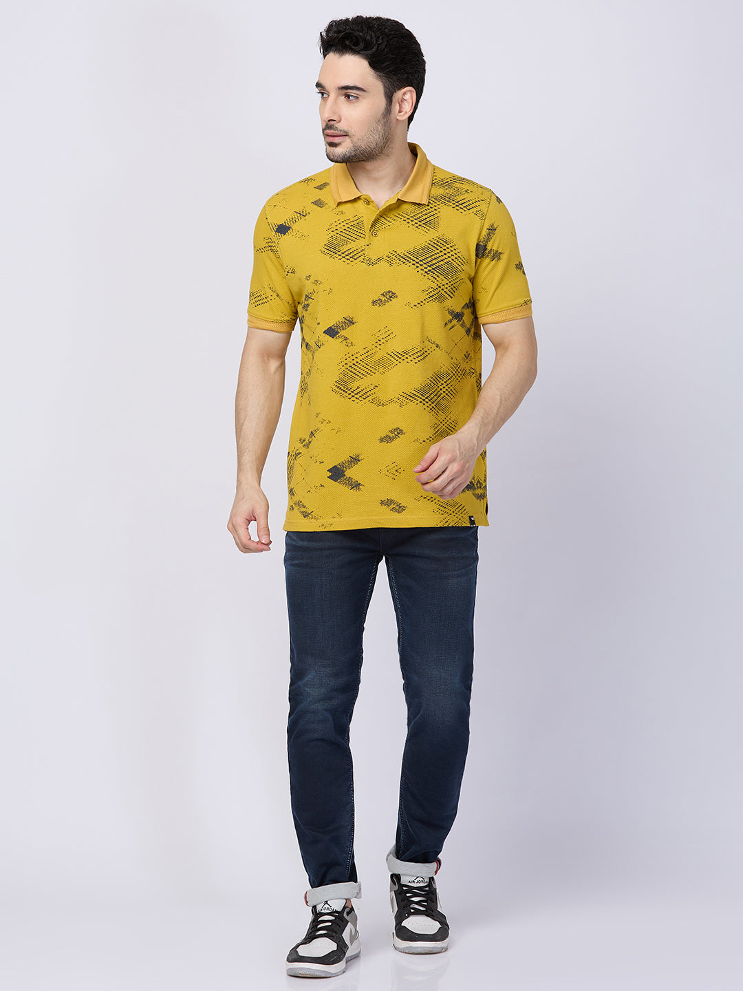 Killer Men Musturd Printed Slim Fit T-Shirts