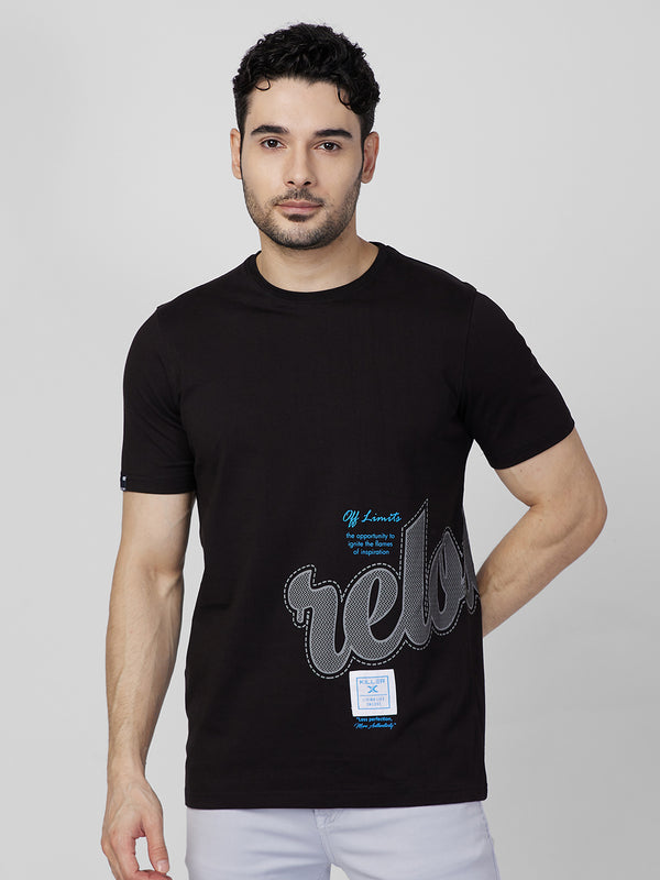 Killer Men Black Printed Round Neck T-Shirts
