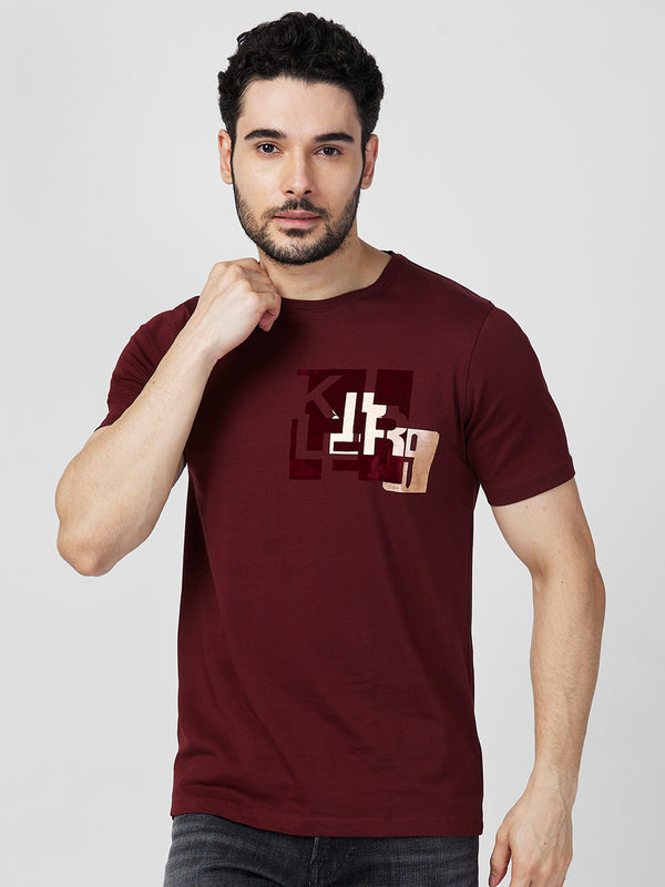 Killer Men Maroon Printed Slim Fit T-Shirts