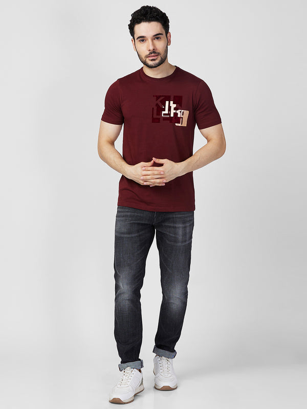 Killer Men Maroon Printed Slim Fit T-Shirts
