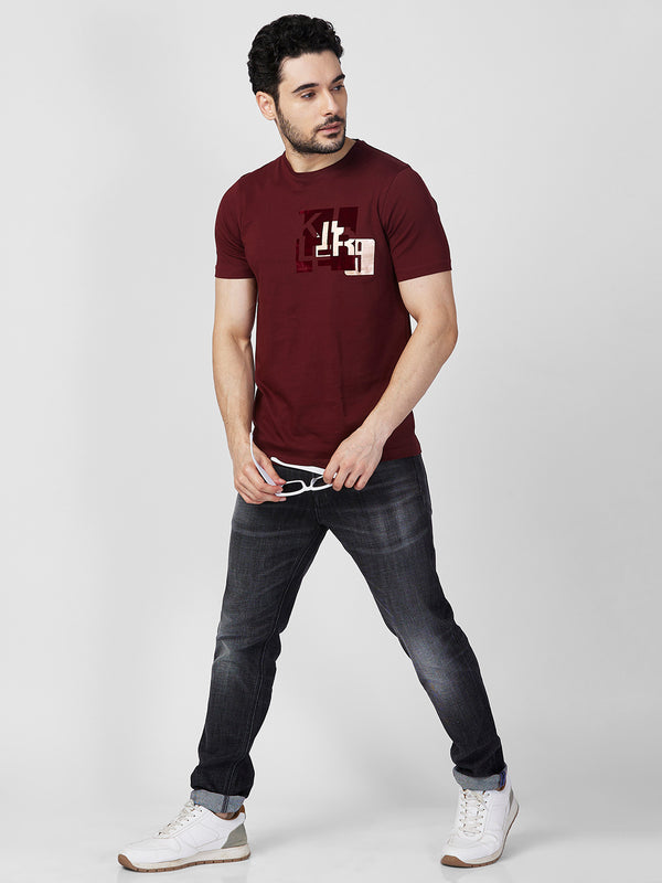 Killer Men Maroon Printed Slim Fit T-Shirts