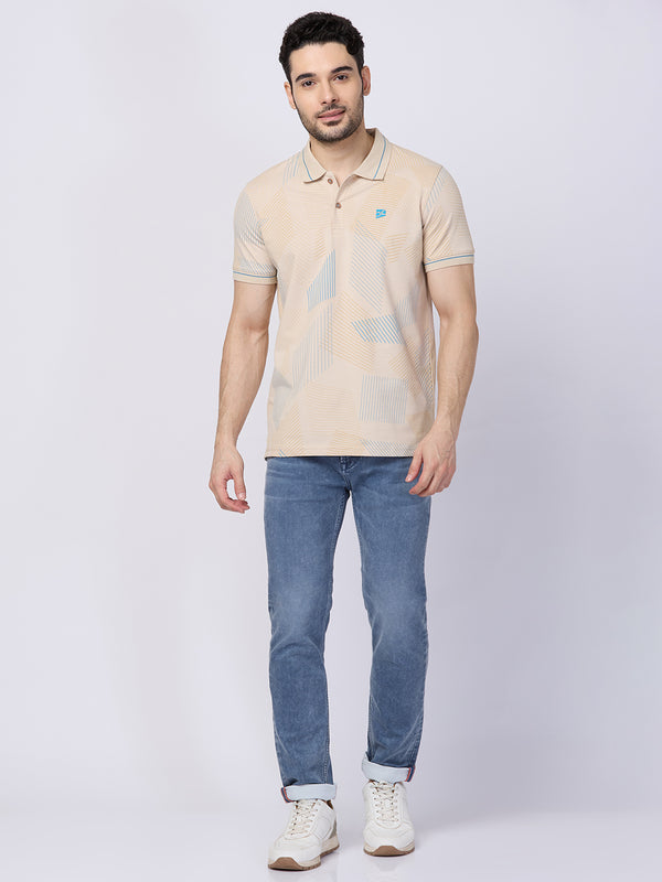 Killer Men Beige Printed Slim Fit T-Shirts