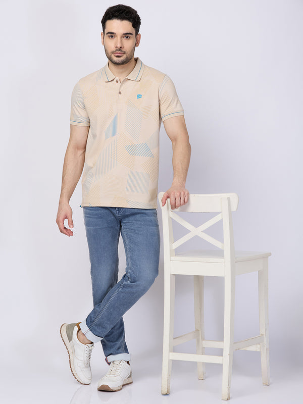 Killer Men Beige Printed Slim Fit T-Shirts