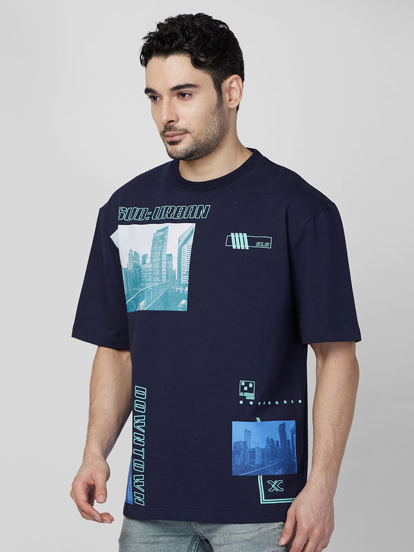 Killer Men Navy Blue Printed Round Neck T-Shirts