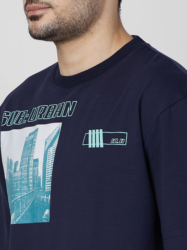 Killer Men Navy Blue Printed Round Neck T-Shirts