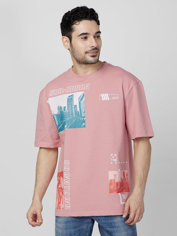 Killer Men Pink Printed Round Neck T-Shirts