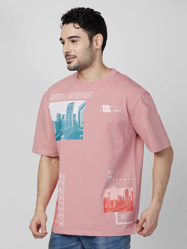 Killer Men Pink Printed Round Neck T-Shirts