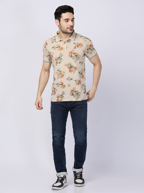 Killer Men Beige Printed Slim Fit T-Shirts