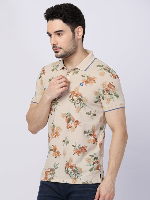 Killer Men Beige Printed Slim Fit T-Shirts