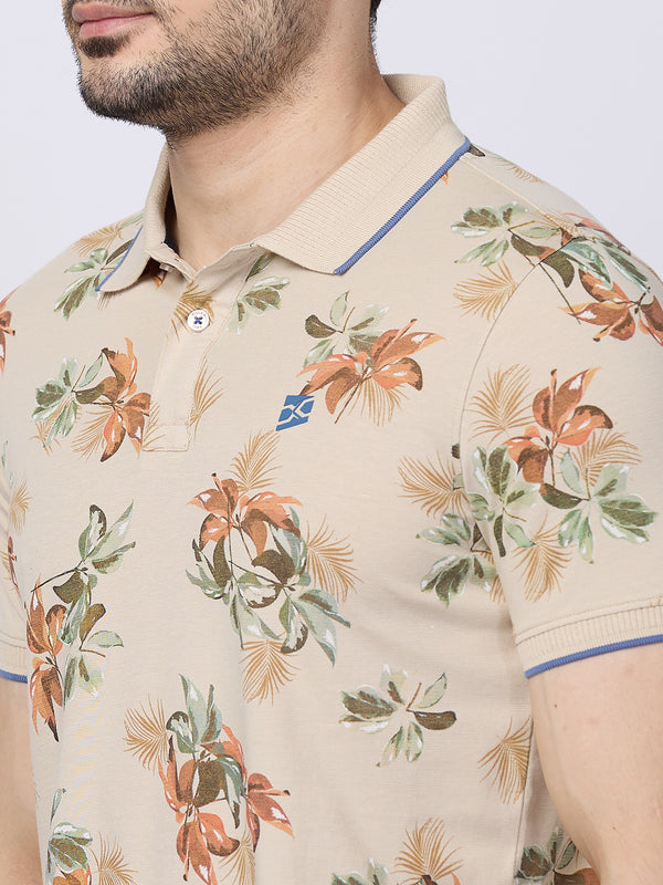 Killer Men Beige Printed Slim Fit T-Shirts