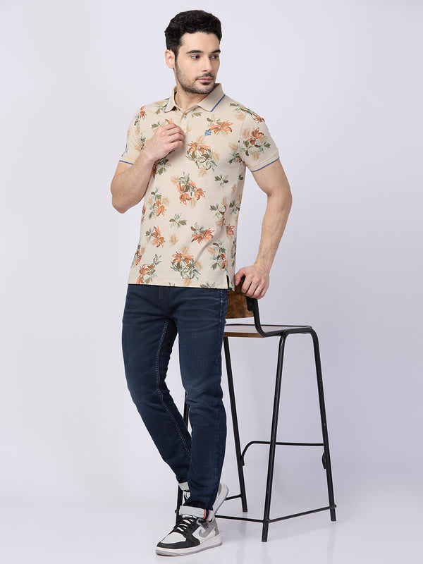 Killer Men Beige Printed Slim Fit T-Shirts