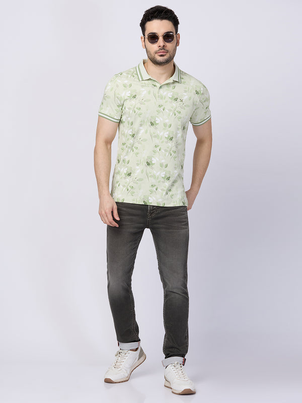 Killer Men Light Green Printed Slim Fit T-Shirts