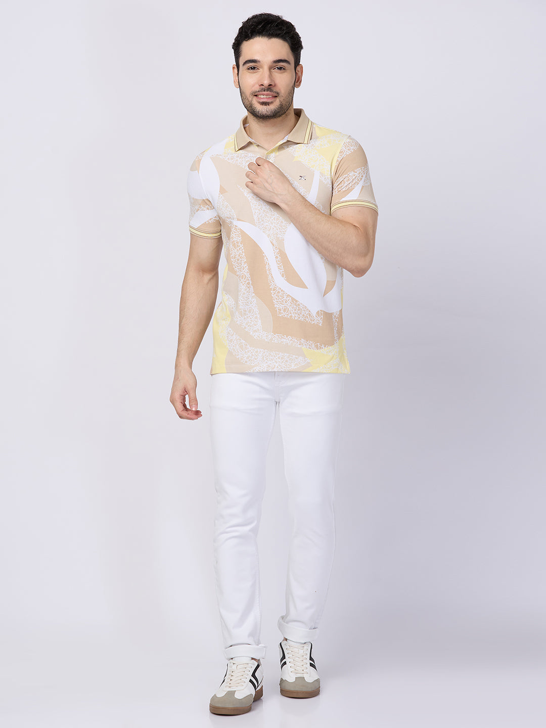 Killer Men Beige Printed Slim Fit T-Shirts
