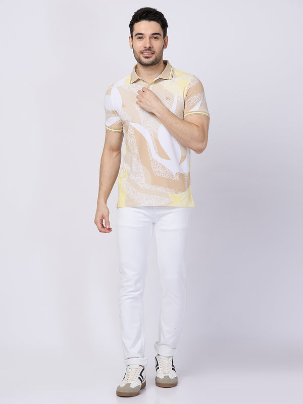 Killer Men Beige Printed Slim Fit T-Shirts