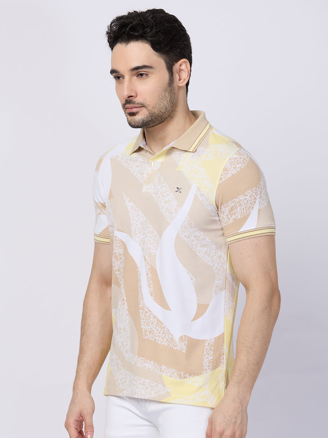Killer Men Beige Printed Slim Fit T-Shirts