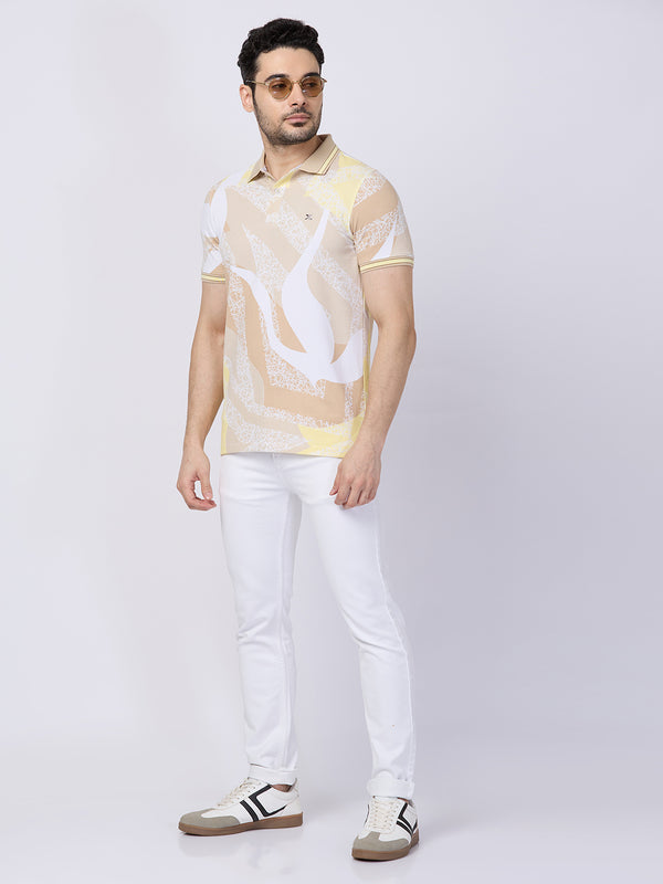 Killer Men Beige Printed Slim Fit T-Shirts