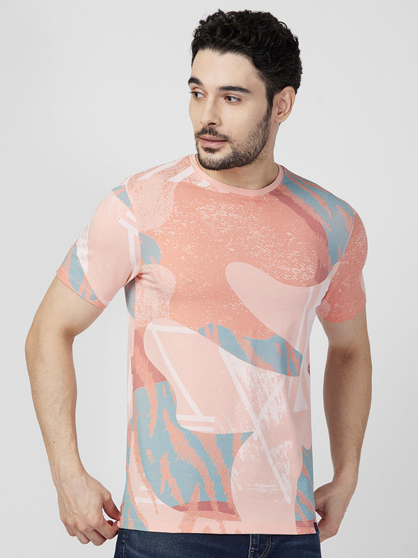 Killer Men Peach Printed Slim Fit T-Shirts