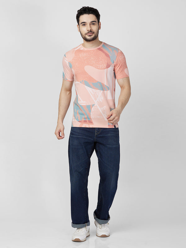 Killer Men Peach Printed Slim Fit T-Shirts