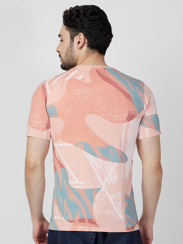 Killer Men Peach Printed Slim Fit T-Shirts